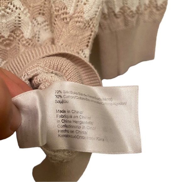 Brooks Brothers Taupe White Patterned Silk Blend V-Neck Cardigan Sweater Size XL - Picture 6 of 6